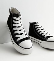 New Look Black Double Stripe Canvas High Top Trainers